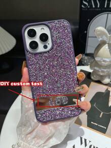 1 Ốp điện thoại màu đen đính đá tùy chỉnh, Ốp điện thoại thiết kế cá nhân với số và chữ may mắn đính đá toàn phần, tương thích với dòng 15 Pro Max/S24U - Màu tím - Xem 3