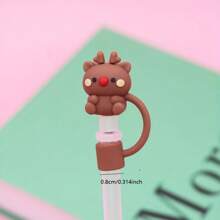 1/5 Chiếc Giáng Sinh Series Dễ Thương Ống Hút Có, Có Thể Tái Sử Dụng Chống Bụi Silicon Ống Hút Cắm cốc Trang Trí Phụ Kiện Cho 7-8 Mm Ống Hút - Nhiều màu - Xem 8