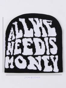 1pc Acrylic 'All We Need Money' Casual Beanie Hat, Warm Knit Cap Unisex Winter Fashion