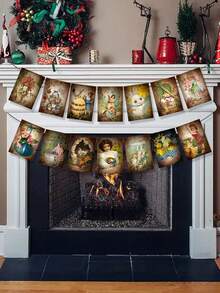 14pcs Victorian Style Party Decoration Fireplace Bunting Flag - Multicolor - View 1