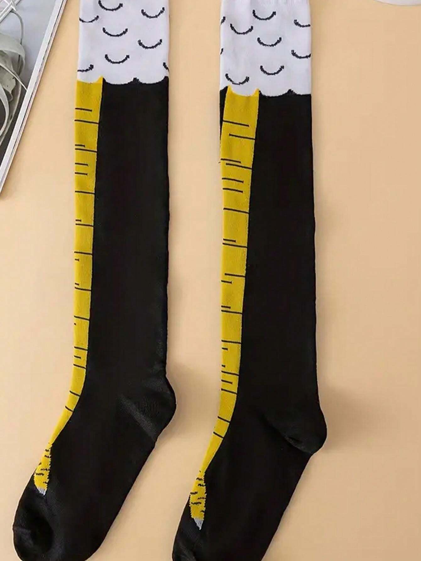 1pair Women's Cartoon Chicken Feet Patterned Long Socks, Autumn/Winter