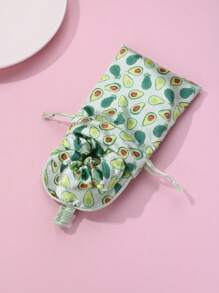 1pc Hair Scrunchie, 1pc Eye Mask, 1pc Storage Bag, Polyester Fabric Avocado Print, Cute Hair Accessories Set, For Daily Use - Green - View 4