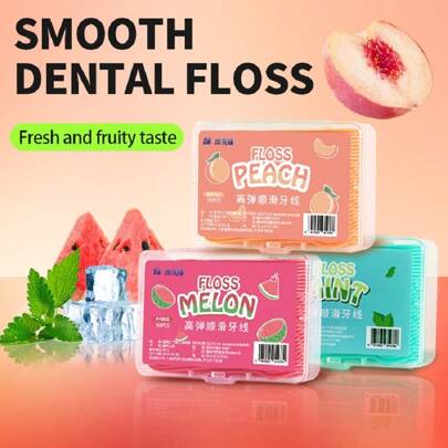 50 peças de cotonete de fio dental adulto com sabor de frutas, bastão de fio dental portátil e suave para limpeza, limpeza da cavidade oral, caixa de fio dental doméstico