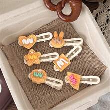 [6入組] 糖漿零食曲奇髮夾，可愛模擬髮夾，有趣女學生髮飾，側邊刘海夾為女性打造 - 彩色 - 查看 4