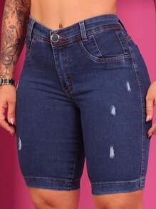 Premium Women's Cyclist Pedal Bermuda Jeans Shorts - Màu xanh lam - Xem 1