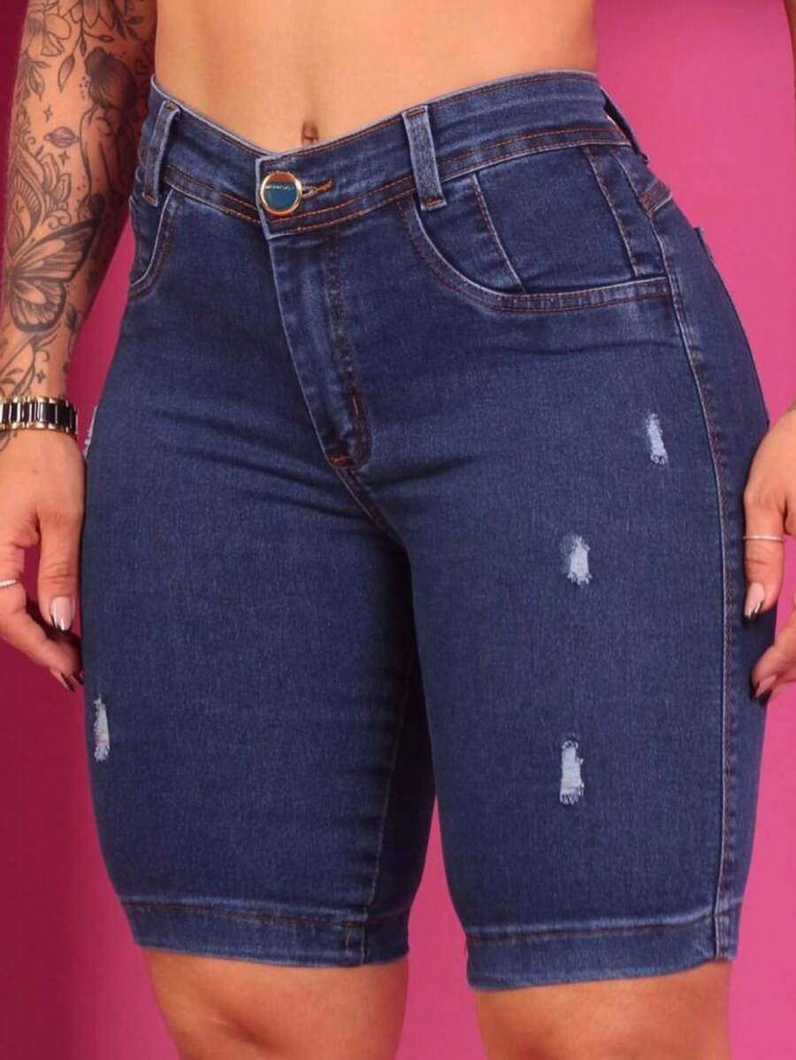 Premium Women's Cyclist Pedal Bermuda Jeans Shorts - Màu xanh lam - Xem 1