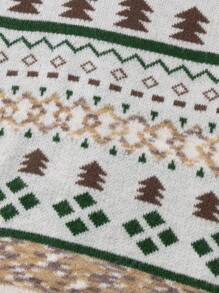 ANDREILEE 男士休闲宽松时尚杏色圣诞树提花图案圣诞元素长袖毛衣，男女通用圆领套头衫，百搭复古混色针织上衣，适合春、秋、冬三季穿着。