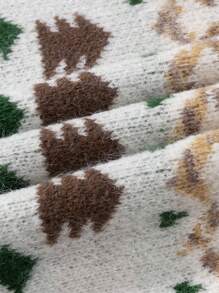 ANDREILEE 男士休闲宽松时尚杏色圣诞树提花图案圣诞元素长袖毛衣，男女通用圆领套头衫，百搭复古混色针织上衣，适合春、秋、冬三季穿着。