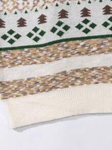 ANDREILEE 男士休闲宽松时尚杏色圣诞树提花图案圣诞元素长袖毛衣，男女通用圆领套头衫，百搭复古混色针织上衣，适合春、秋、冬三季穿着。