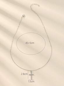 水鑽十字架吊飾項鍊 - 銀色 - 查看 5