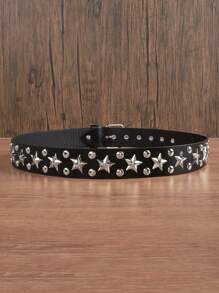 1件男士黑色Y2K朋克铆钉星形皮带扣休闲S码皮带，百搭配饰，适合日常夏季、校园休闲、商务场合，可作为送给男友、丈夫、父亲的礼物，日常穿着，时尚百搭，适合青少年、户外、度假、运动、旅行、街头、波西米亚风、复古秋季、万圣节等秋冬季配饰，适合青少年、青年、男士，休闲、户外、运动、度假、毕业礼物、生日礼物、日常穿着