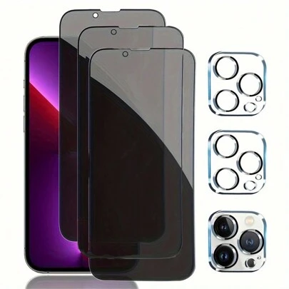 6Pcs [3Anti-Spy Screen Glass + 3Lens Glasses] Privacy Protector Tempered Screen Glass Compatible With Iphone 16 15 14 Pro Max Plus 13 12 Mini 11 Pro 12Pro 13Pro 15Pro 16Pro Max 16e Camera Protective Glass Gift For Birthday, Family, Friends Tempered Glass, Phone Screen Protector, Phone Accessories Waterproof Shockproof Anti-Fall Anti-Fall Scratch Resistant Anti-Fingerprint Full Cover