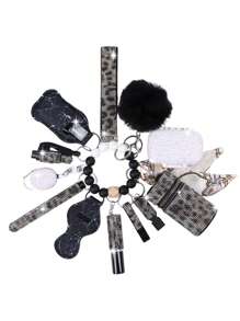 13-Pcs Women's Rhinestone Self-Defense Keychain Set - Bracelet Keychain With Storage Bag, Pom Pom Card Holder, Stylish And Durable Design For Self-Protection