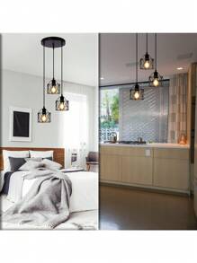 Lámpara Colgante Industrial, 3 Luz Moderna Industrial Con Pantalla De Rústica Colgante Lámpara De Techo Para Isla De Cocina Comedor Cafetería Escalera Vestíbulo (Bombilla no incluida) - Negro - Ver 2