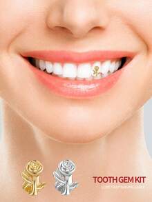 1pc Single Tooth Rose Gold Braces Hip Hop Pop Male Pop Female Personalized Fashion New Personalized Single Product Rapper Essential Teeth Grillz Braces, Personalized Jewelry Teeth, Fashion Street Teeth, Stage Performance Party Dress Up, Suitable For Christmas, Halloween And New Year Party - Silver - View 2