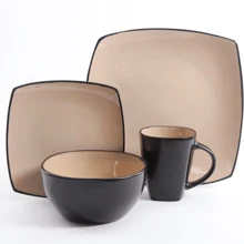 Juego de Vajilla Completo Taupe/Negro  para 4 personas 16 piezas - Beis - Ver 4