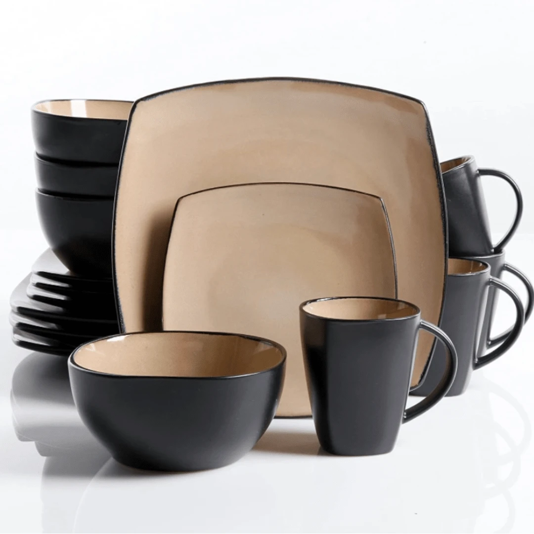 Juego de Vajilla Completo Taupe/Negro  para 4 personas 16 piezas - Beis - Ver 1
