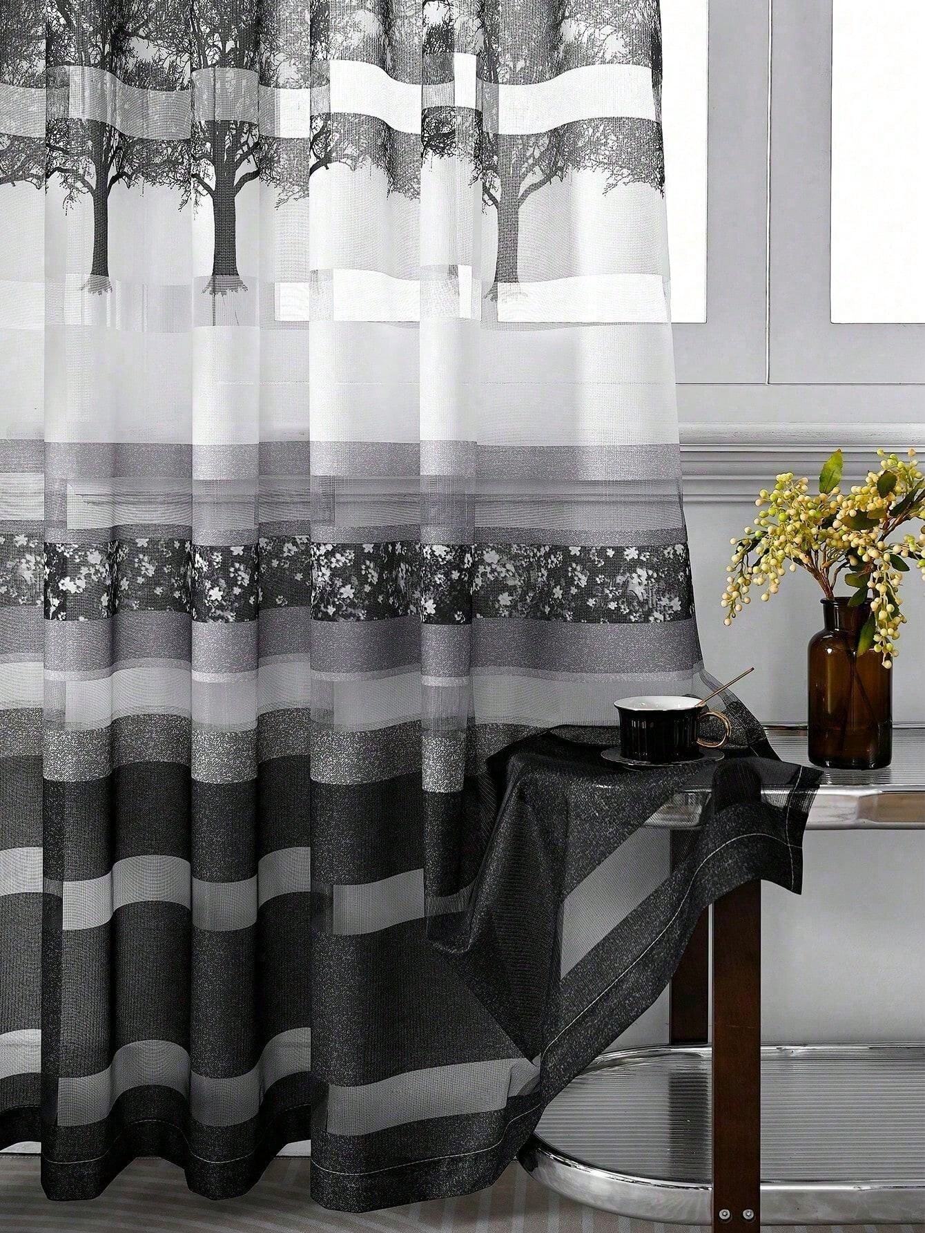 1pc Printed Plant Pattern Window Sheer For Living Room, Bedroom, And