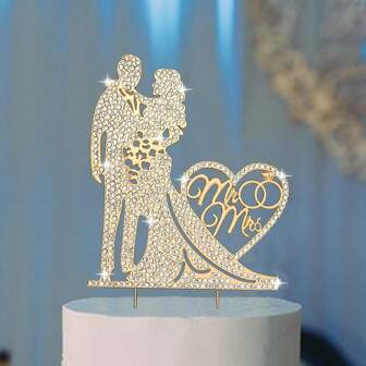 1 pieza Decoración de pastel de bodas con cristal de diamante de metal con forma de corazón, diversión para la novia y el novio, adecuado para despedidas de soltera, cumpleaños, bodas, compromisos y Navidad