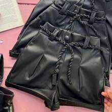 WOMEN'S CORDÂO COURINHO SHORT PLUS SIZE CORINO COURO FAKE BLOGUERAS CIGANINHA P.M.G.GG, - màu đen - Xem 1