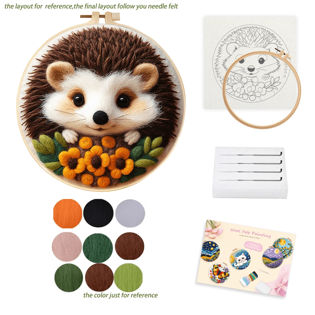 1 Pack Needle Felting Wool Painting With Embroidery Frame Hedgehog