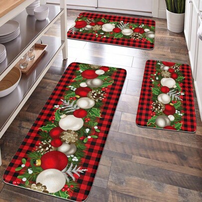 1pc Christmas Decor, Room Decor, Garden Decor, Gardening Mat, Bathroom Decor, Bathroom Non-Slip Mat, Kitchen Decor, Doormat, Hallway Mat, Soft Plush Surface, Anti-Fatigue Mat, Christmas Themed Decorative Mat, Classic Christmas Red & Black Plaid Mat, Soft & Comfortable Surface, Relaxes Feet, Reduces Fatigue
