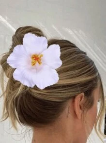 1 件小女孩优雅甜美芙蓉花发夹，适合节日和日常佩戴 - 白色 - 查看 3