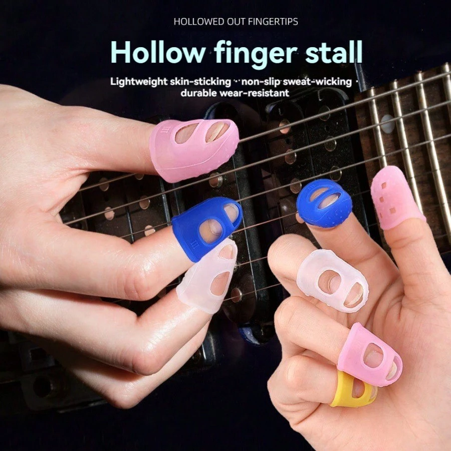 5 piezas Protectores de dedo para guitarra, fundas de silicona antideslizantes para dedos de guitarra, accesorio de guitarra - Multicolor - Ver 1