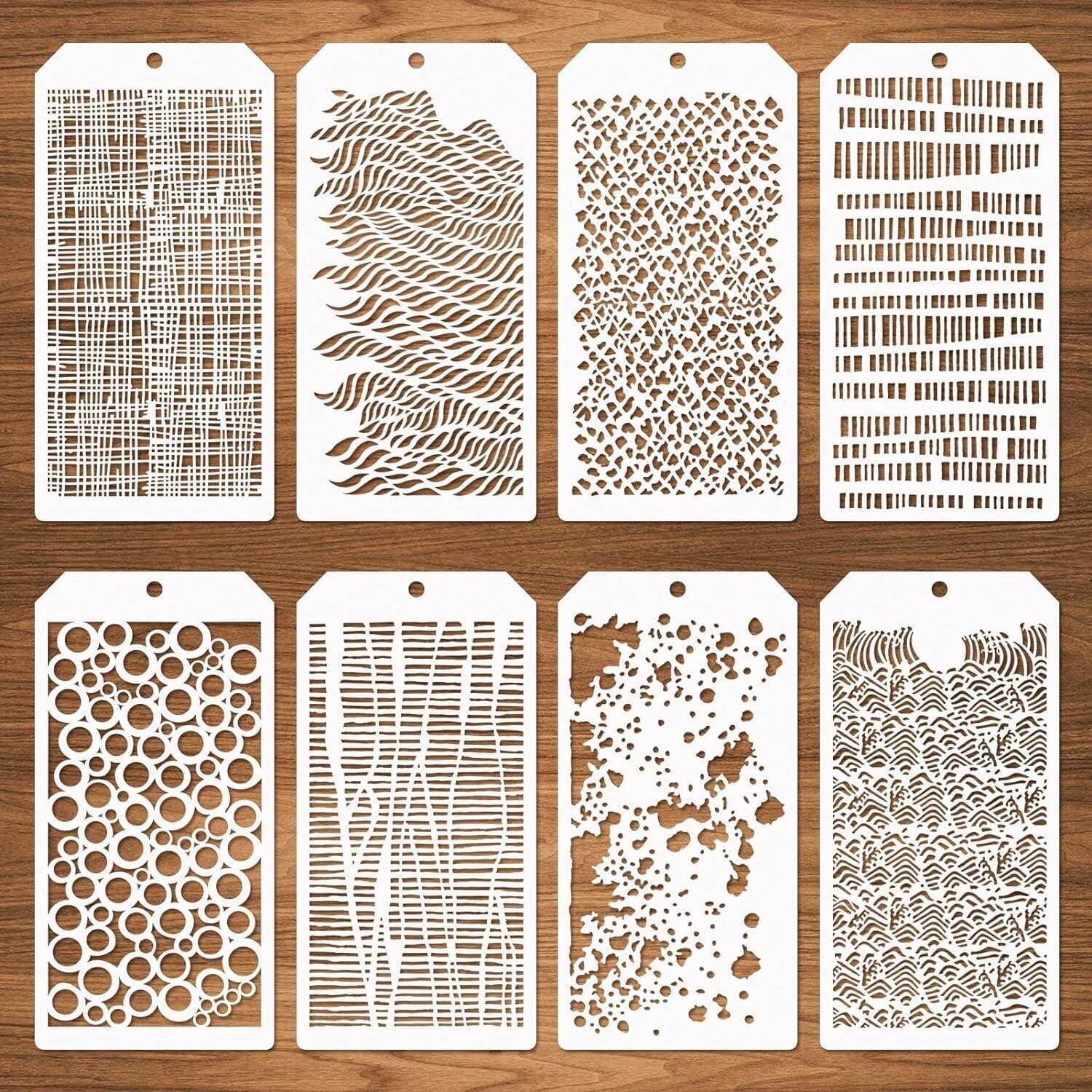 16 Pcs Layering Stencils For Painting, 6"x6" Mixed Texture Bubble Dot Waves S
