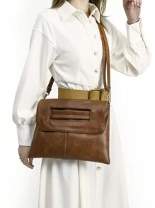 新款女士时尚手提包，大容量文件包，简约单肩包和斜挎包，多功能手拿包，信封包，商务平板电脑包，优质质感，时尚，派对包非常适合派对婚礼舞会晚宴/宴会搭配节日派对礼服晚礼服和亮片礼服 - 棕色 - 查看 7