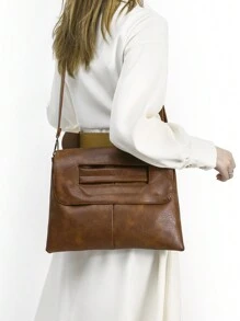 新款女士时尚手提包，大容量文件包，简约单肩包和斜挎包，多功能手拿包，信封包，商务平板电脑包，优质质感，时尚，派对包非常适合派对婚礼舞会晚宴/宴会搭配节日派对礼服晚礼服和亮片礼服 - 棕色 - 查看 4