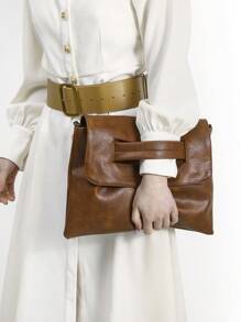 新款女士时尚手提包，大容量文件包，简约单肩包和斜挎包，多功能手拿包，信封包，商务平板电脑包，优质质感，时尚，派对包非常适合派对婚礼舞会晚宴/宴会搭配节日派对礼服晚礼服和亮片礼服 - 棕色 - 查看 3