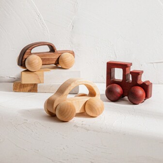 Wooden Rolling Car, Early Education Walking Toy, Inertial Cartoon Push Car, Hand-Held Small Car Puzzle Toy, Exercising Fine Motor Skills, Mother's Helpful Assistant