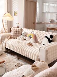 1pc Bubble Plush Faux Rabbit Fur Solid Color Sofa Cover, Modern Simple Warm Sofa Cushion, Suitable For Living Room, All Seasons - White - View 5