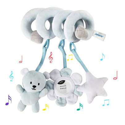 1 pezzo Giocattolo per seggiolino auto appeso, simpatico orsetto di peluche staccabile Celeste chiaro con spirale appesa con razzo, specchio e dispositivo BB, regalo per neonati. Logo e colore distribuiti casualmente.