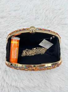 Lilian Moda Crystals Oval Clutch Party Bag - 橘色 - 查看 2