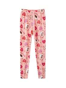 小女孩细款爱心印花紧身裤，适合室内或室外穿着，适合幼儿和大孩子 - 粉色 - 查看 2