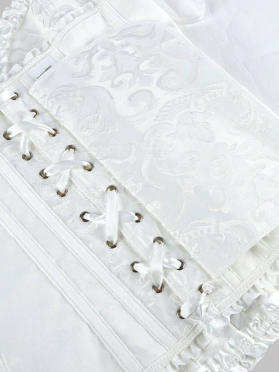 1pc Women's Vintage Corset Top With Embroidery Lace, Back Lacing, Waist