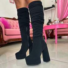 Botas largas de plataforma para mujer de moda - Negro - Ver 1