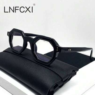 1副时尚多边形方形眼镜框，复古风格男女通用电脑眼镜