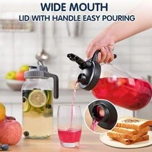 Gói 2 bình pha cà phê dung tích lớn 64OZ, bình đựng nước lạnh bằng thủy tinh, ấm thủy tinh miệng rộng đựng trà đá/trà chiều/cà phê/nước ép, bình thủy tinh có nắp (nắp đen và xám) Phụ kiện máy pha cà phê - 2 CÁI - Xem 5