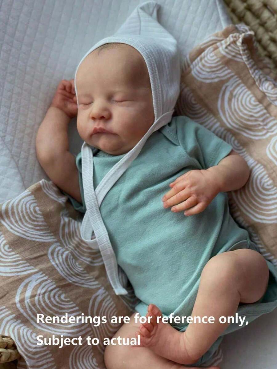 GUESSBELLY 逼真的 18 英寸 45 厘米柔软硅胶重生睡着娃娃，具有 3D 绘画皮肤和可见静脉，可爱装扮玩具生日礼物（部分零件随机） - 綠色 - 查看 1