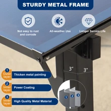 10' X 14' Outdoor Pergola Gazebo, Wall Mounted Metal Awning Gazebo With Roof, Heavy Duty Large Gazebo For Patio, Deck, Backyard - Grey + Metal - View 5