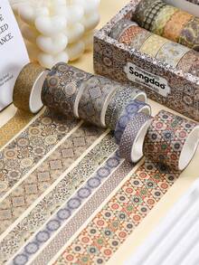 12 Rolls Of Vibrant Bronzing Washi Tape Set - Retro European-InspiredJournal Decorations, DIY Craft Material, Sticker Roll For Hand Accountand Desktop Organization, Made Of High-Quality Paper - Multicolor - View 5