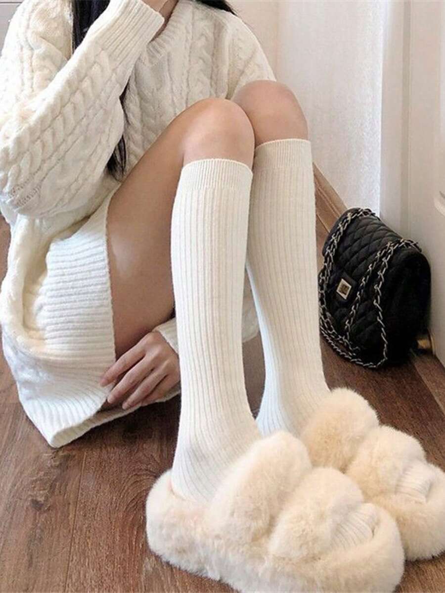 1pair Women's Thigh High Socks, Sweet And Spicy Knee Length Stockings For Spring/Summer/Fall, Ins Solid Color Long Boots Socks For Cold Weather, Over The Knee Socks