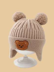 秋冬儿童保暖针织帽，护耳设计，可爱小熊图案，休闲，适合秋冬穿着，温暖舒适，流行日常穿着，可爱的儿童针织帽，婴儿针织帽 - 針織帽-小熊 - 查看 2