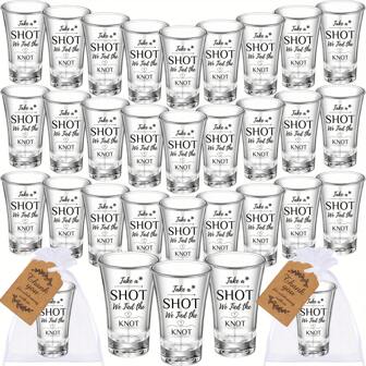 YESTARY 20/30 Sets Acrylic Wedding Shot Glasses For Guests, 1.2oz Acrylic Cups With 'Take A Shot We Tied The Knot' Sticker And Gift Bag, Suitable For Wedding Bridal Party Gifts Tea Party Thank You Return Gift
