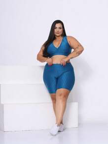 Short Legging Leg Feminino Academia Esportiva High Waist 3D Plus Size Fitness Yoga - Màu xanh lam - Xem 6