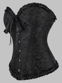 1 szt. damski europejski i amerykański gorset vintage bustier, jednolity kolor żakardowa koronka z tyłu sznurowany gorset treningowy, wsparcie brzucha, odzież uciskająca kości na wieczorne przyjęcie ślubne, top modelujący sylwetkę, na Halloween