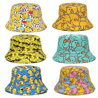1pc Duck Print Panama Bucket Hats Bucket Hat Summer Sun Hats For Women Men Reversible Fishing Cap